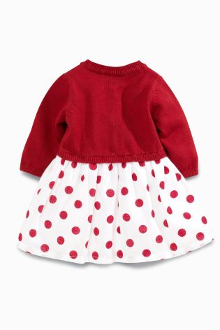 Red Knit Spot Print Dress (0mths-2yrs)